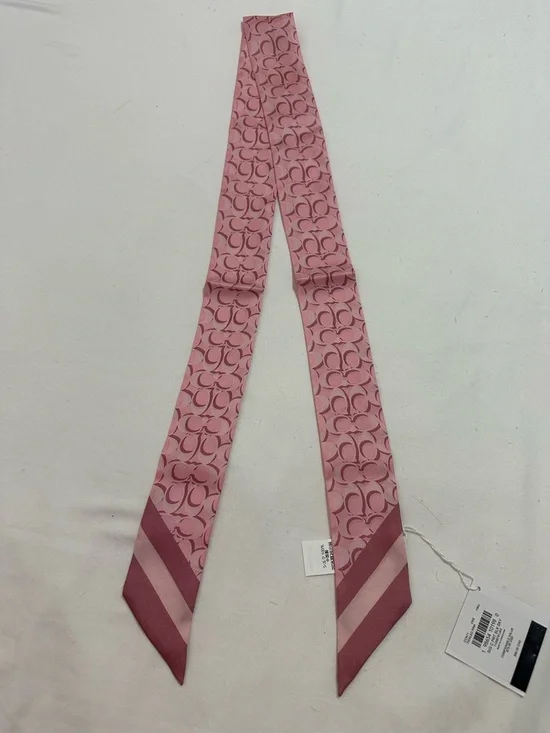 COACH DARK TICKLED PINK SIGNATURE C SILK SKINNY SCARF BAG TIE NWT - Picture 4 of 6
